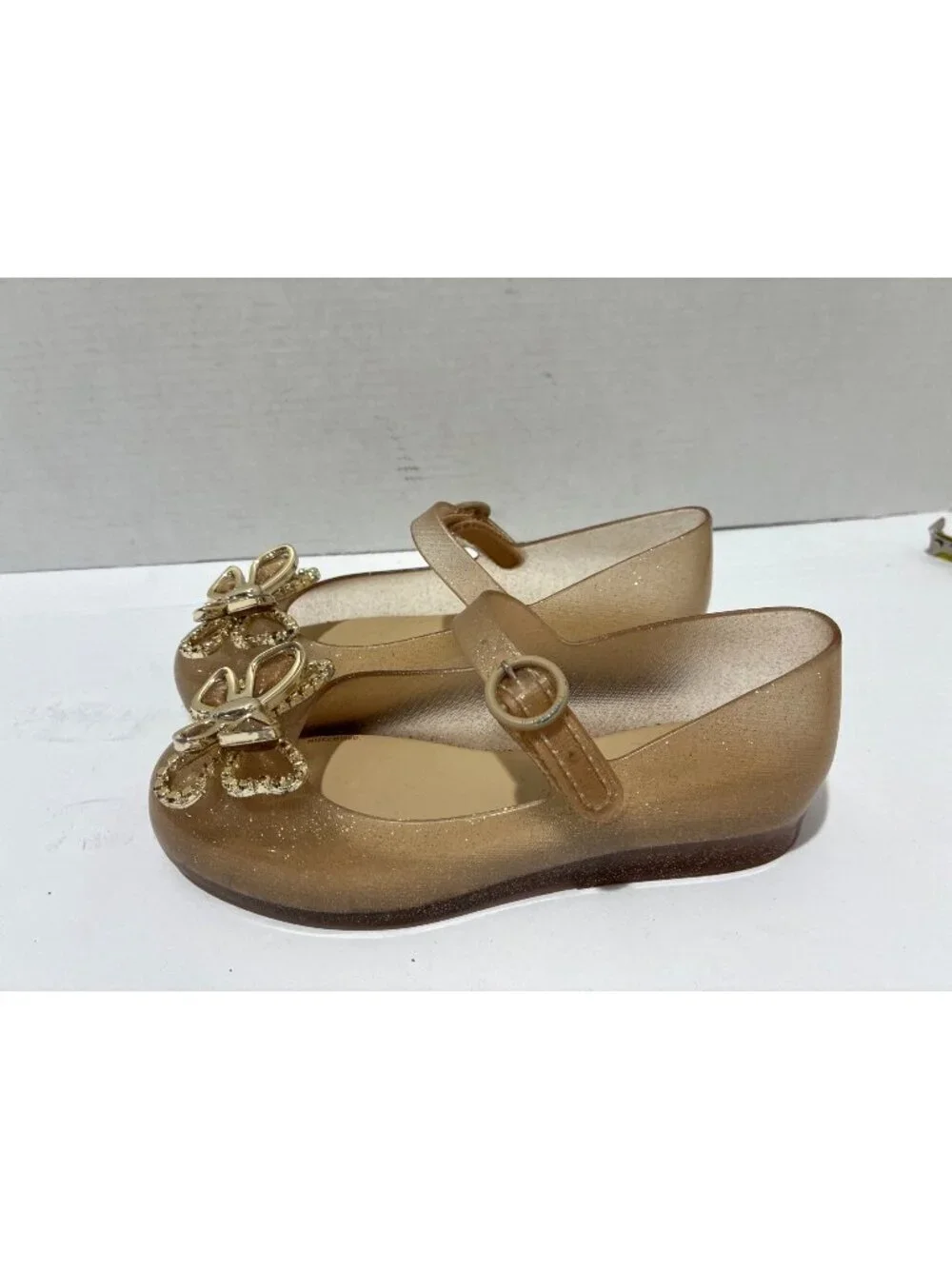 Mini Melissa Girl's Sweet Love Fly jelly ballet flats glittery gold Butterfly